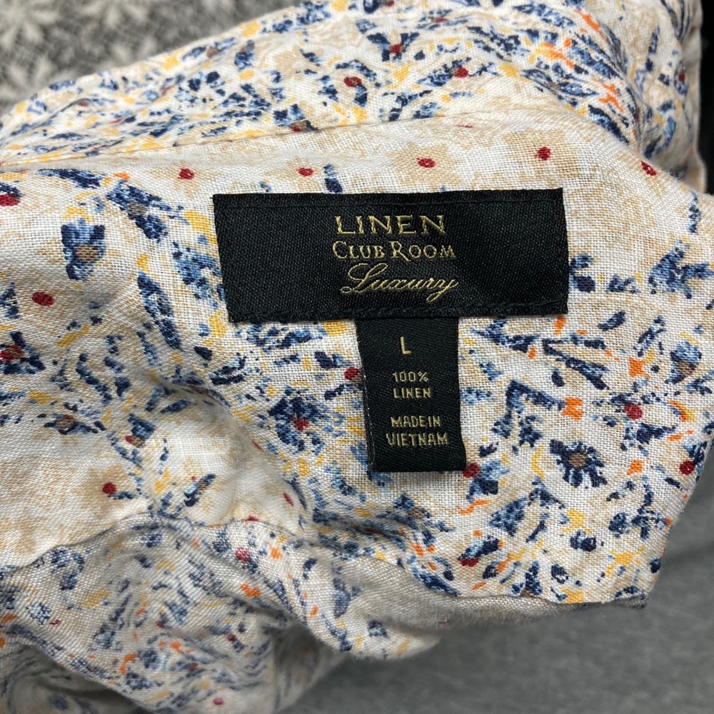 Club Room Luxury Mens L 100% Linen Short Sleeve Button Down Floral Leaf Shirt - Picture 2 of 6